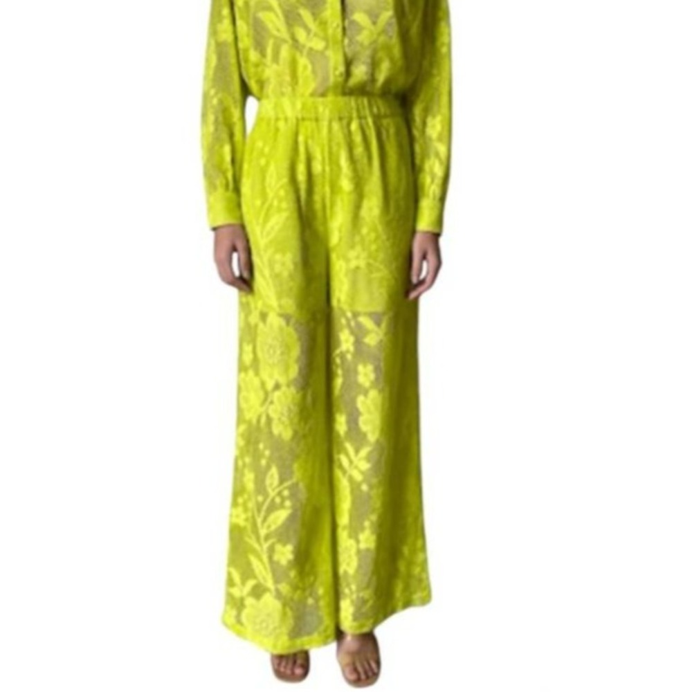 Hemant & Nandita Wide Leg Eyelet Lace Lime Green Nysa Pants Sz S‎